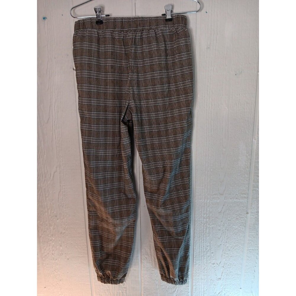Sky and Sparrow Women S Black Taupe Plaid Elastic Waist Tapered Leg Jogger Pants - Picture 7 of 9